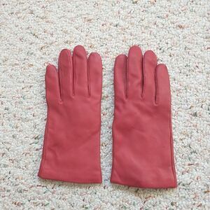 Sacks Fifth Avenue Gloves Women's 7.5 Red Genuine Leather 100% Cashmere Lined